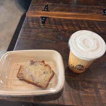 Carmela Coffee - Port St Lucie - Banana Coconut Bread Loaf with Caramel Macchiato - Coffee & Tea Near Me - Port St. Lucie, Florida Carmela Coffee - Port St Lucie - Banana Coconut Bread Loaf with Caramel Macchiato - Coffee & Tea Near Me - Port St. Lucie, Florida