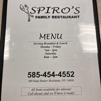 Spiro's Restaurant - Menu :-) - American Near Me - Rochester, New York