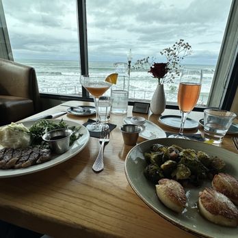 Moonraker Restaurant - Steak, Scallops, Brussels sprouts and fries not shown. All perfect! - New American Near Me - Pacifica, California Moonraker Restaurant - Steak, Scallops, Brussels sprouts and fries not shown. All perfect! - New American Near Me - Pacifica, California