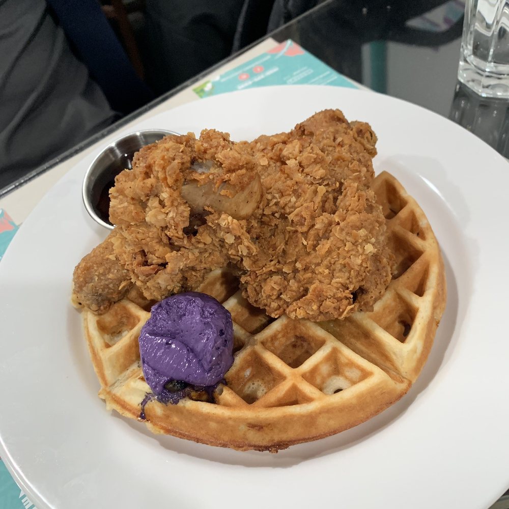 Le Petit Vibe - Chicken and waffles; ube butter - Pan Asian Near Me - Montreal, Quebec Le Petit Vibe - Chicken and waffles; ube butter - Pan Asian Near Me - Montreal, Quebec