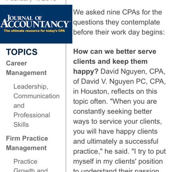 David V Nguyen, CPA - National CPA publication for accountants. - Tax Services Near Me - Houston, Texas David V Nguyen, CPA - National CPA publication for accountants. - Tax Services Near Me - Houston, Texas