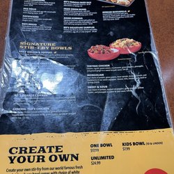 BD's Mongolian Grill - This menus been through the wringer