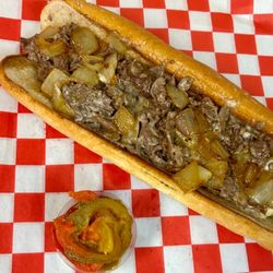 Willy Joe's - Large cheesesteak with hot cherry peppers on the side.