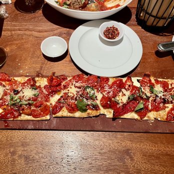 Seasons 52 - Roasted tomato flatbread- excellent - New American Near Me - Costa Mesa, California