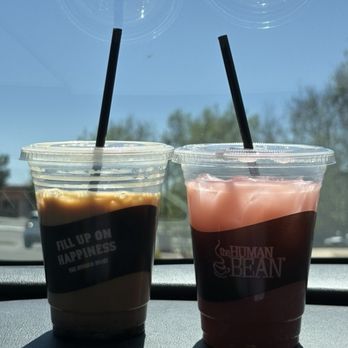 The Human Bean - Black berry & lavender Italian soda with oat milk(left) - Bubble Tea Near Me - Albuquerque, New Mexico
