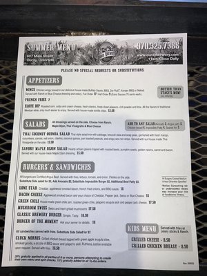 Menu photo 4 Ouray Brewery Ouray, CO