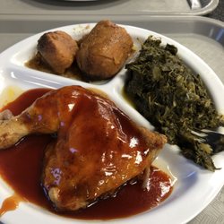 Smith's Cafe - BBQ chicken. Collards. Yams  Hamburger Steak. Rice and Gravy and Collards