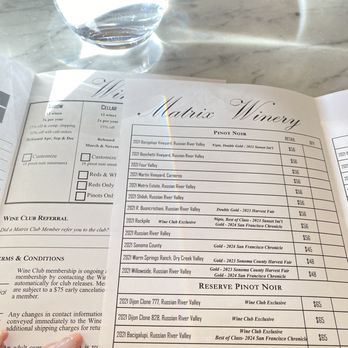 Matrix Winery - Menu and wine club brochure - Wineries Near Me - Healdsburg, California Matrix Winery - Menu and wine club brochure - Wineries Near Me - Healdsburg, California