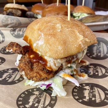 PDX Sliders - Tilikum Slider with Buttermilk Fried Chicken, Housemade BBQ Sauce, Creamy Slaw, & Aioli on Ciabatta - PDX Sliders - Burgers Near Me - Portland, Oregon PDX Sliders - Tilikum Slider with Buttermilk Fried Chicken, Housemade BBQ Sauce, Creamy Slaw, & Aioli on Ciabatta - PDX Sliders - Burgers Near Me - Portland, Oregon