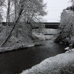 Eagle Park - A snowy view of the bridge in Eagle Park. Burrr!