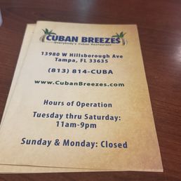 Cuban breezes menu Cuban breezes menu