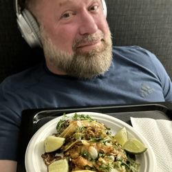 Pastor, carnitas, and carne asada tacos.