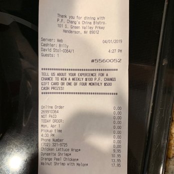P.F. Chang's - Receipt - Chinese Near Me - Henderson, Nevada P.F. Chang's - Receipt - Chinese Near Me - Henderson, Nevada