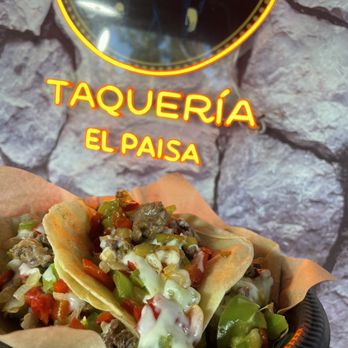 Taquería El Paisa - El Alambre: Juicy Ribeye, bell peppers, onion, bacon & mozzarella cheese on (4) flour tortillas tacos. - Tacos Near Me - Gardena , California Taquería El Paisa - El Alambre: Juicy Ribeye, bell peppers, onion, bacon & mozzarella cheese on (4) flour tortillas tacos. - Tacos Near Me - Gardena , California