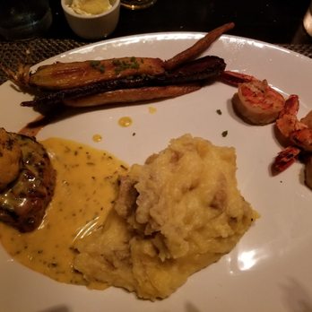 J Gilbert's - Filet with maple shrimp and crab cake with mashed potato and carrots. Yummy! - Steakhouses Near Me - McLean, Virginia