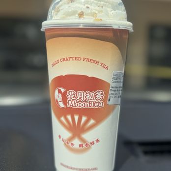 MoonTea - Jasmine milk tea with whipped cream and pecans - Coffee & Tea Near Me - Cupertino, California MoonTea - Jasmine milk tea with whipped cream and pecans - Coffee & Tea Near Me - Cupertino, California