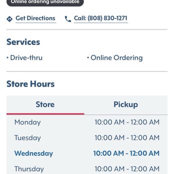 Sonic - Screenshot of Sonic app showing contradicting information about online ordering service. - Burgers Near Me - Kapolei, Hawaii