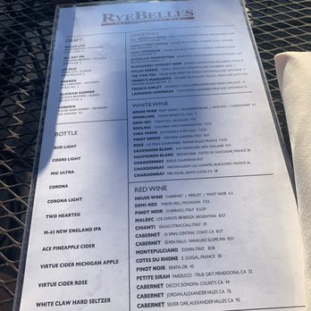 RyeBelles - Drink menu. - Steakhouses Near Me - St Joseph, Michigan