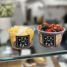 A Nature Acai Bowl (create your own with mango, bananas, coconut & PB), and a Berry Me Bowl - yum!! A Nature Acai Bowl (create your own with mango, bananas, coconut & PB), and a Berry Me Bowl - yum!!