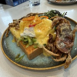 Soft shell crab and poached eggs
