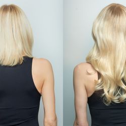 Before and After of EVER Blend Vitabond hair extension Technique