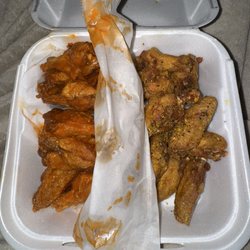 Bluff Park Wings & Grill - Hot and lemon pepper wings (fried hard)