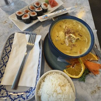 Krung Thai - Yellow Curry Salmon Roll - Thai Near Me - Nampa, Idaho Krung Thai - Yellow Curry Salmon Roll - Thai Near Me - Nampa, Idaho