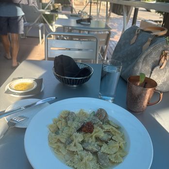 Cucina Colore - Entree: FARFALLE, Mocktail: Mulo FOCACCIA Bread and Oil - Italian Near Me - Denver, Colorado Cucina Colore - Entree: FARFALLE, Mocktail: Mulo FOCACCIA Bread and Oil - Italian Near Me - Denver, Colorado