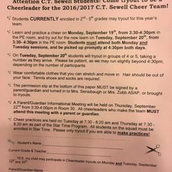 Chester T Sewell Elementary School - Cheer try outs
