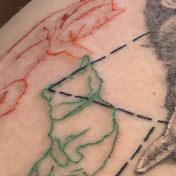 BaNeul Tattoo - Line work is ok but could be more straight for a triangle, and the overlapping color drawings were placed awkwardly - Tattoo Near Me - New York, New York BaNeul Tattoo - Line work is ok but could be more straight for a triangle, and the overlapping color drawings were placed awkwardly - Tattoo Near Me - New York, New York