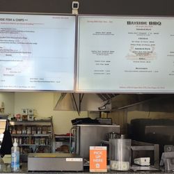 Bayside Fish & Chips - Menu screens above the service counter