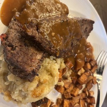 Talus Spirits & Sustenance - Bacon meatloaf mashed potatoes and instead of green beans the roasted sweet potatoes Yum - New American Near Me - Papillion, Nebraska Talus Spirits & Sustenance - Bacon meatloaf mashed potatoes and instead of green beans the roasted sweet potatoes Yum - New American Near Me - Papillion, Nebraska