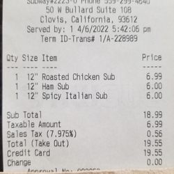 Overcharged by $1. Had a coupon for 3 footlongs for $17.99 and the subtotal says $18.99