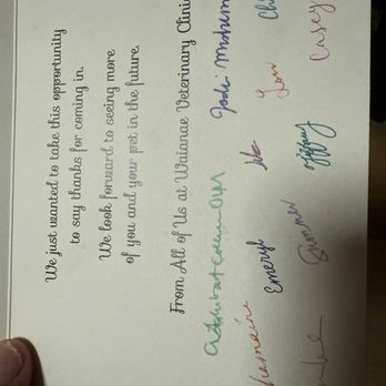 Waianae Veterinary Clinic - It was a follow up Card for our first visit - Veterinarians Near Me - Waianae, Hawaii