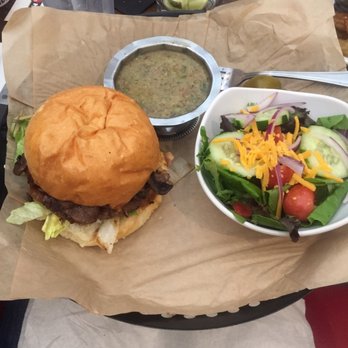 Cin Cin Burger BAR - Red dragon bison burger with side salad - Burgers Near Me - Winston-Salem, North Carolina Cin Cin Burger BAR - Red dragon bison burger with side salad - Burgers Near Me - Winston-Salem, North Carolina