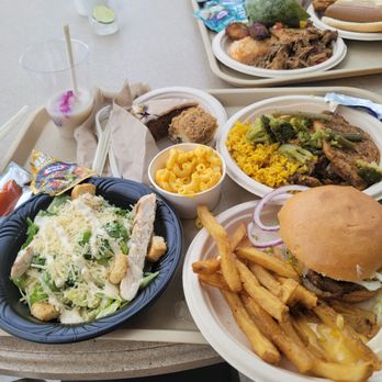 Discovery Cove - Lunch-burger fries. Chicken ceasar salad, Jamaican jerk chicken and pepper steak. Mac and cheese and dessert - Amusement Parks Near Me - Orlando, Florida Discovery Cove - Lunch-burger fries. Chicken ceasar salad, Jamaican jerk chicken and pepper steak. Mac and cheese and dessert - Amusement Parks Near Me - Orlando, Florida