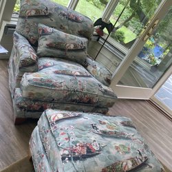 Upholstery Restoration & Select Fabrics - Club Chair and Ottoman Upholstered in Large Print