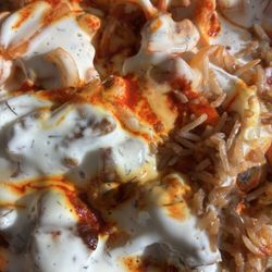 Sheikhs N Burgers - Combo lamb and chicken over rice platter.