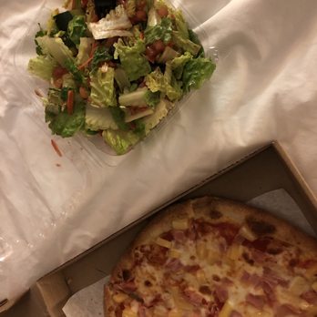 Passariello's - Garden salad with balsamic and Hawaiian pizza. Medium size. - Italian Near Me - Voorhees, New Jersey