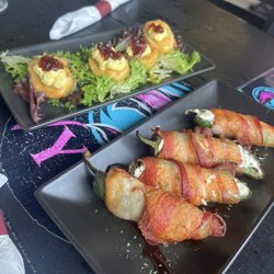 VYBZ BRUNCH - Fried deviled eggs & bacon wrapped jalapeños