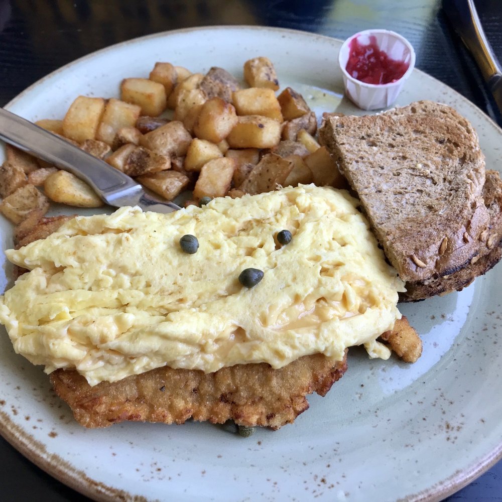 Charcoal - German Breakfast Pork Schnitzel Special - New American Near Me - Yardley, Pennsylvania Charcoal - German Breakfast Pork Schnitzel Special - New American Near Me - Yardley, Pennsylvania