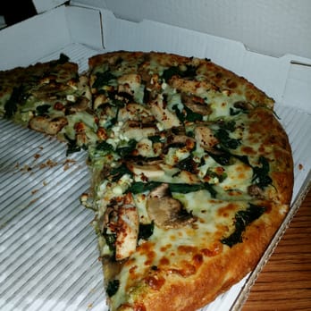 Pizza Zone - Deep dish pick 6. Chicken, mushroom, basil, feta, spinach, garlic. Pesto alfredo sauce. Yumm! - Pizza Near Me - Spring, Texas Pizza Zone - Deep dish pick 6. Chicken, mushroom, basil, feta, spinach, garlic. Pesto alfredo sauce. Yumm! - Pizza Near Me - Spring, Texas