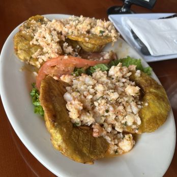 Las Palmas Restaurant - Tostones stuffed with shrimp - Cuban Near Me - West New York, New Jersey Las Palmas Restaurant - Tostones stuffed with shrimp - Cuban Near Me - West New York, New Jersey