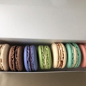 Olivia Macaron - From left to right: cookies and cream, chocolate, honey lavender, pistachio, fruity pebbles, wedding almond, rose. - Macarons Near Me - Washington, DC, District of Columbia Olivia Macaron - From left to right: cookies and cream, chocolate, honey lavender, pistachio, fruity pebbles, wedding almond, rose. - Macarons Near Me - Washington, DC, District of Columbia