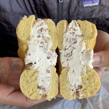 NYC Bagels - Bacon spread on a everything egg bagel - Bagels Near Me - Cary, North Carolina NYC Bagels - Bacon spread on a everything egg bagel - Bagels Near Me - Cary, North Carolina