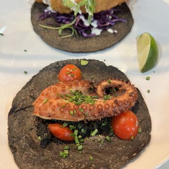 Holbox - Taco De Pulpo En Su Tinta y Baja Fish Taco - Latin American Near Me - Los Angeles, California Holbox - Taco De Pulpo En Su Tinta y Baja Fish Taco - Latin American Near Me - Los Angeles, California