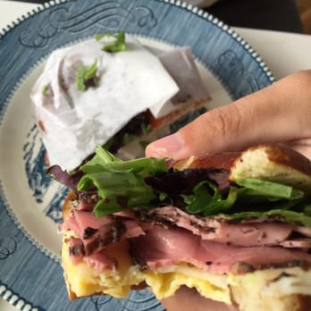 Breadhive Bakery & Cafe - The Courtney breakfast sandwich on a pretzel - Cafes Near Me - Buffalo, New York