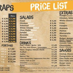 CheeKofte & Wraps - Price List