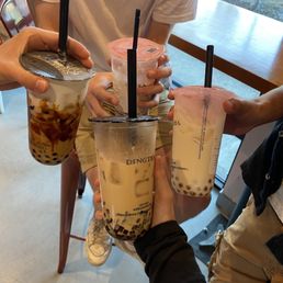 Monster Boba Latte, Hokkaido Black Milk Tea with coffee jelly and golden boba, the signature, and winter melon milk tea with golden boba. Monster Boba Latte, Hokkaido Black Milk Tea with coffee jelly and golden boba, the signature, and winter melon milk tea with golden boba.