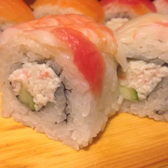 Sushi Gen - Rainbow roll: variety of fish on top of a California roll. - Sushi Bars Near Me - Albuquerque, New Mexico Sushi Gen - Rainbow roll: variety of fish on top of a California roll. - Sushi Bars Near Me - Albuquerque, New Mexico
